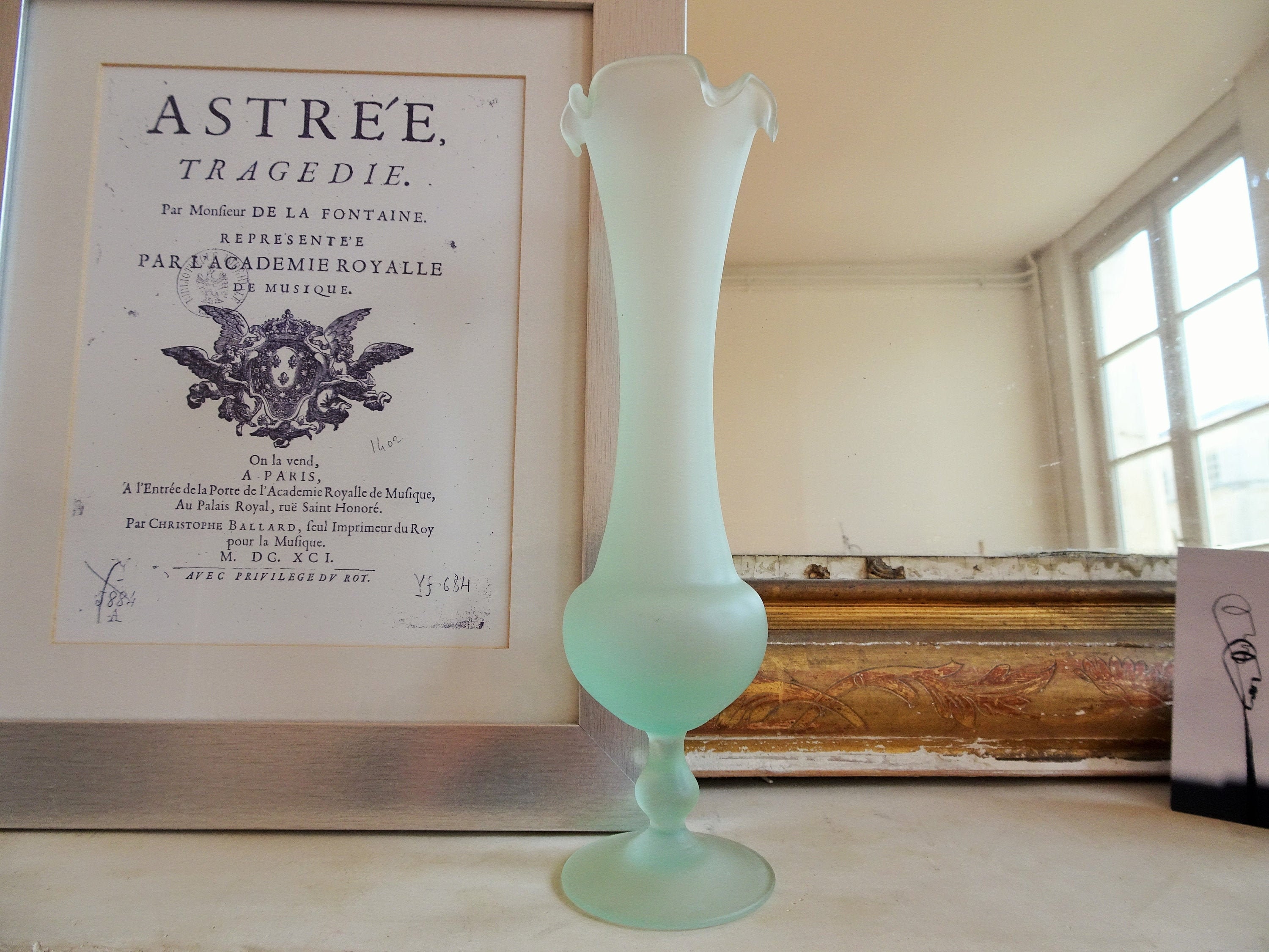 Vase en Verre Dépoli Vert d'eau - Vintage Soliflore Soliflore Vintage Des Années 80