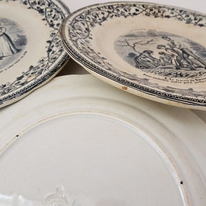 Suite de 6 assiettes parlantes, faïence Choisy-le-Roi, fin XIXème French Antique Collectible Talking Plates image 8