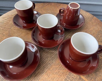 Tazas y platillos vintage para espresso - Tazas estilo bistró - Tazas vintage de cerámica gruesa para bar - Taza vintage para espresso