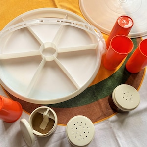 Vintage 70s Tupperware Picnic Set - Cart, tumblers and spice tower - Tupperware Vintage Picniq Set made in France