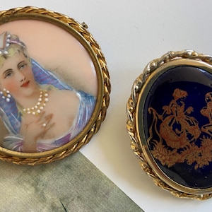 Broche Vintage En Porcelaine De Limoges Bleue - Occasion, Bijou Ancien élégant !