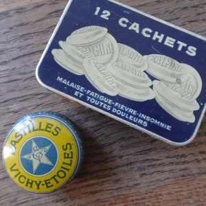 Boîtes anciennes cachets Kalmine et pastilles Vichy-étoiles Vintage tin boxes Boîtes métalliques de collection image 1