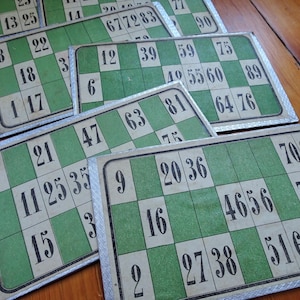 6 Antique Bingo Cards - Board Game Cards 1940 - French Antique Bingo Cards
