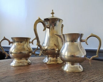 Old coffee service in gold metal - Vintage coffee service - Coffee service 1950