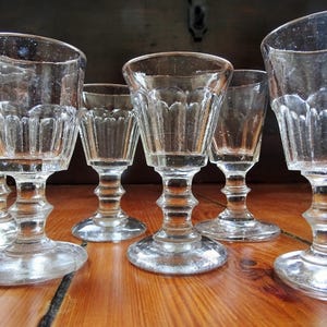 Set of 6 antique bistro shot glasses - Early 20th century bistro glasses - Antique Bistro Shot Glasses - Antique collectible shot glasses