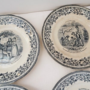 Suite de 6 assiettes parlantes, faïence Choisy-le-Roi, fin XIXème French Antique Collectible Talking Plates image 4