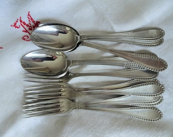 6 Couverts anciens Chabanne acier inoxydable / French 12p dinner Cutlery set / Couverts 1950-60 / 6 fourchettes, 6 cuillères à soupe vintage