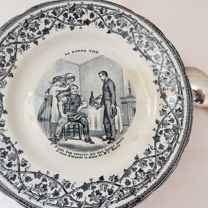 Suite de 6 assiettes parlantes, faïence Choisy-le-Roi, fin XIXème French Antique Collectible Talking Plates image 2