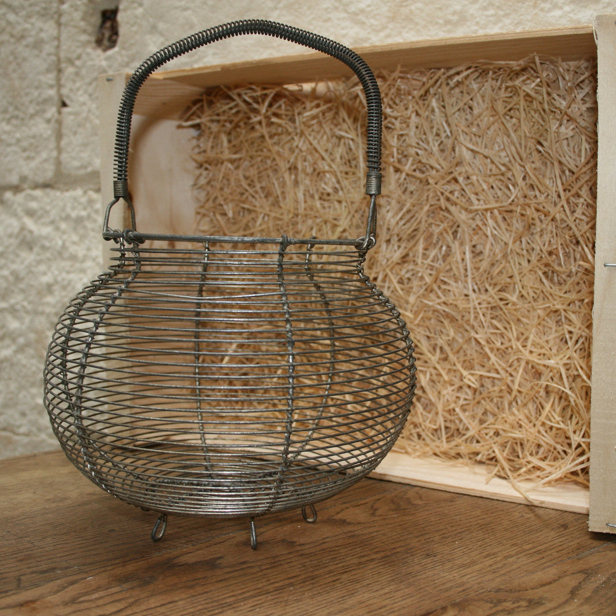 Panier à Salade en Métal/Panier Oeufs French Antic Wire Basket Rustic Egg Basket