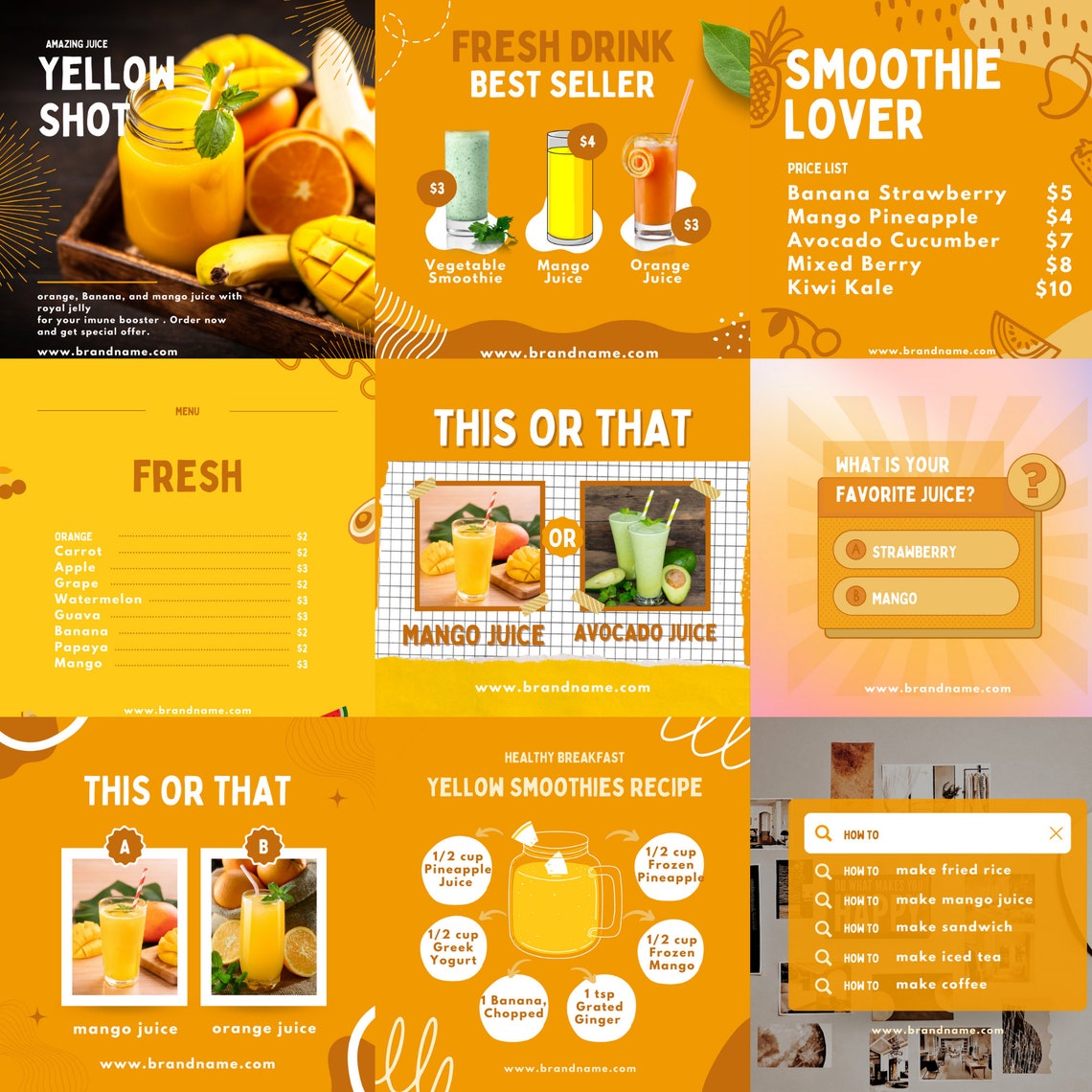 30 Mango Juice Instagram Post Templates for Instagram Feed Influencers Etsy