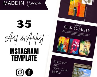 Pacchetto 35 servizi di arte moderna per social media consulente d'arte venditore d'arte rivenditore d'arte kit di branding per social media Feed Instagram, artista, marchio