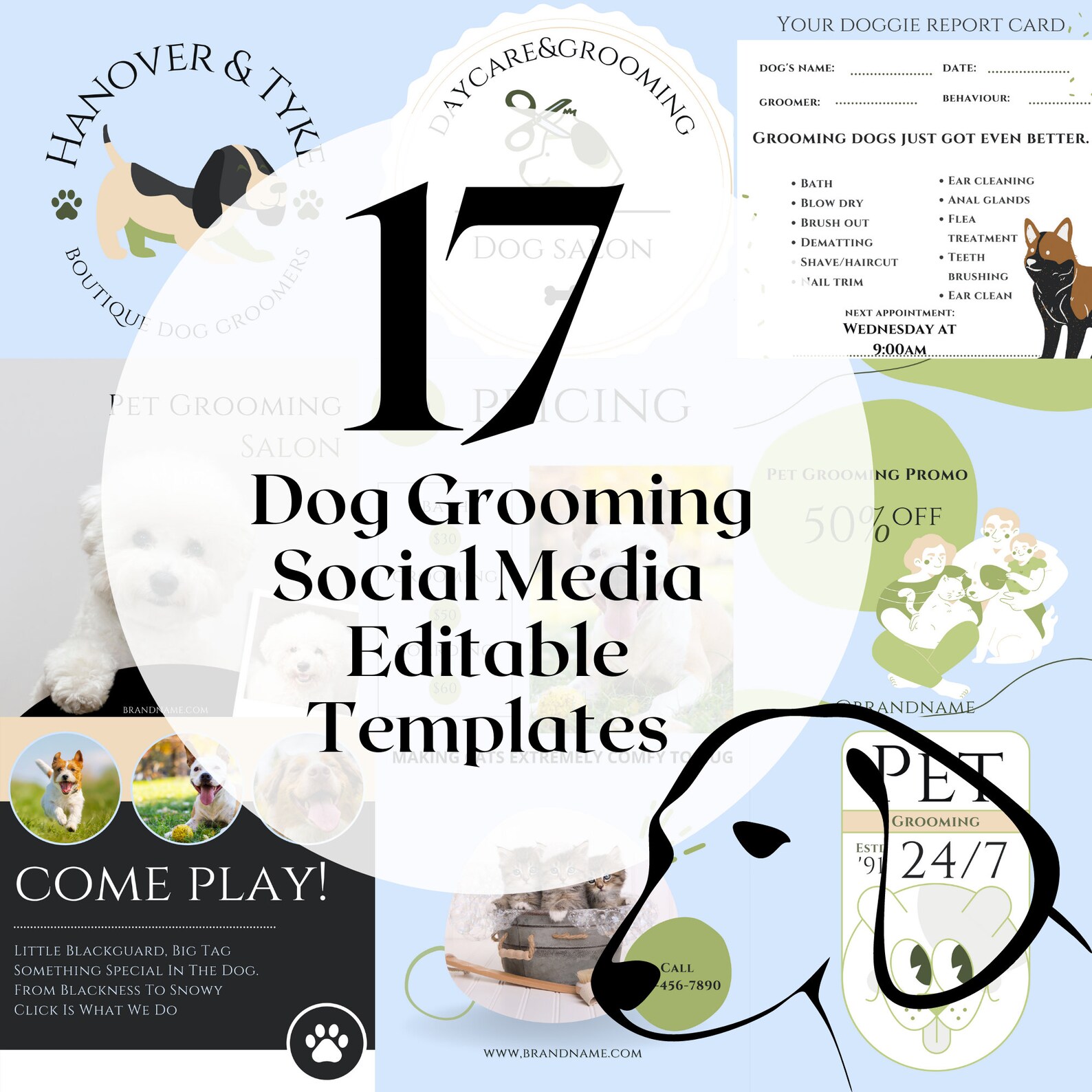 17 Dog Grooming Social Media Editable Templates Instagram Etsy
