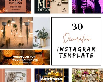 Pacchetto di 35 servizi di decorazione per decorazioni di nozze sui social media Kit di branding per modelli di post Instagram, feed di social media, post di feed