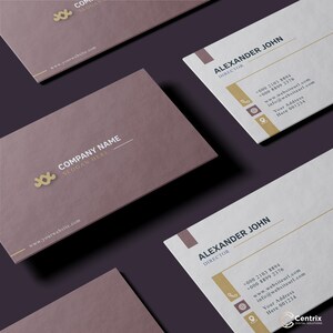 May include: A business card with a gold logo and the text "JX Company Name" and "Slogan Here". The card also includes the name "Alexander John", the title "Director", contact information, and the website address "www.yourwebsite.com".