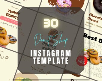 30 modelli di post Instagram per negozi di ciambelle per panetteria, piccola caffetteria, caffetteria, boulangerie, panettieri, contenuti feed sui social media, feed Instagram, arte