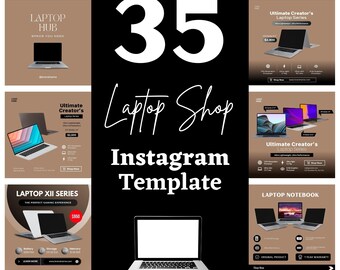 Pacchetto di 35 servizi di negozio di laptop Modello di post Instagram modificabile per negozio di laptop