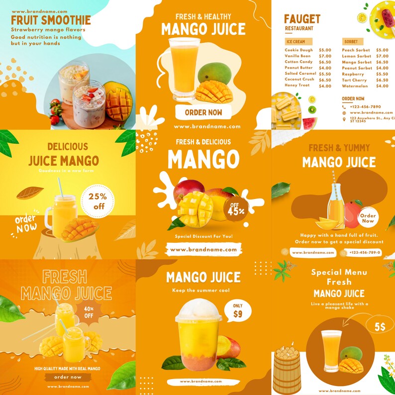 30 Mango Juice Instagram Post Templates for Instagram Feed Influencers Etsy