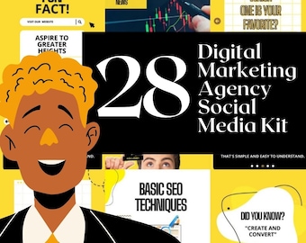 28 Agenzia di marketing digitale, modello di post Instagram, modello Canva, modello IG, Instagram Canva, agenzia multimediale, kit di branding, social media