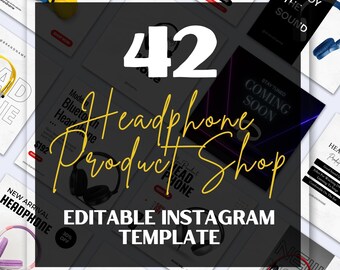 42 Pacchetto di servizi del negozio di prodotti per cuffie per i contenuti dei social media del negozio elettronico del banco dei pegni dei social media, modello modificabile di Canva