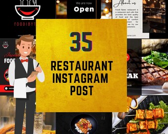 Pacchetto di 35 servizi di ristorazione per social media Modello di post instagram di ristorante per piccole catene, fast food, esperienza culinaria, buongustai