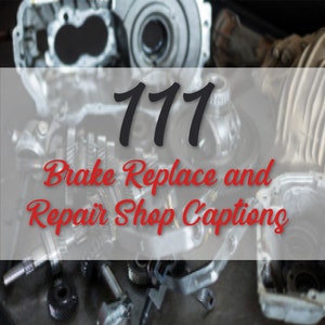 Pode incluir: Um close-up de várias peças de carro, incluindo uma engrenagem, um rotor de freio e uma carcaça de transmissão. A imagem tem a legenda "171 Brake Replace and Repair Shop Captions".