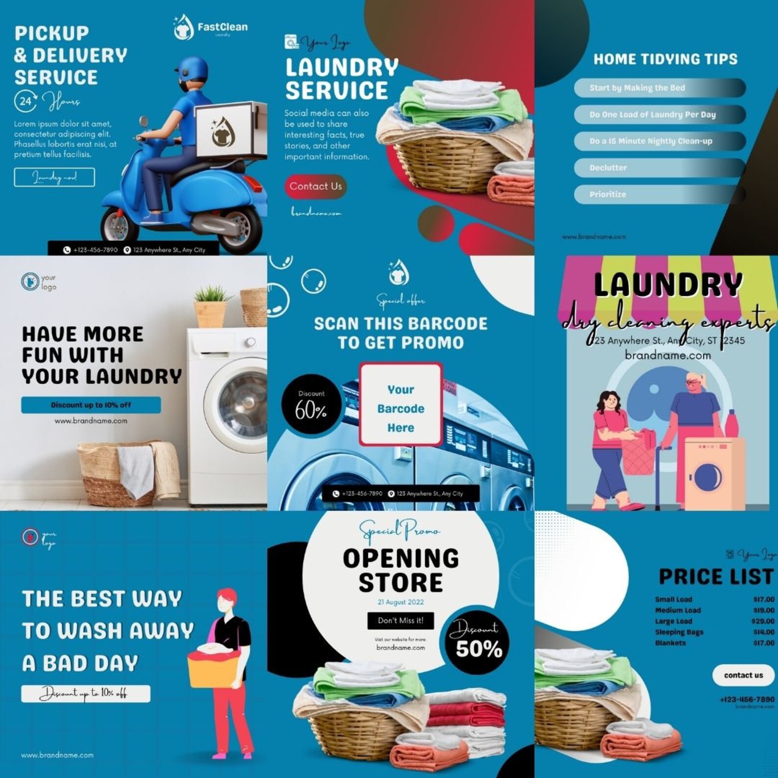 30 Laundry Business Social Bundle Canva Templates Facebook Branding Kit ...