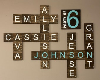 Scrabble Letters, 5.5"x5.5", Scrabble tiles wall, Wall Art, Wall Decor, Farmhouse, Wood Letters, Wood Tiles, Family, Wall Gallery