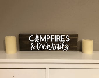 Campfire wood sign, bonfire, cocktails, fire pit, outdoor sign, camping sign, wood sign, camp sign, camping decor, camper sign