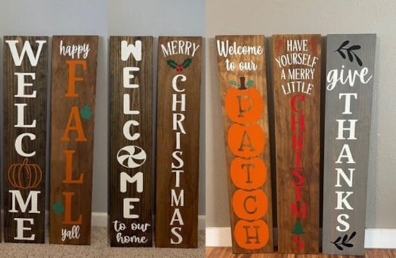Reversible Porch Signs, Fall Porch Sign, Christmas Porch Sign, Reversible Fall Christmas Sign, Welcome Porch Sign