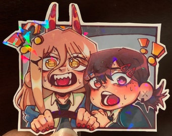 Power and Kobeni CRASH - Chainsaw Man Stickers CSM