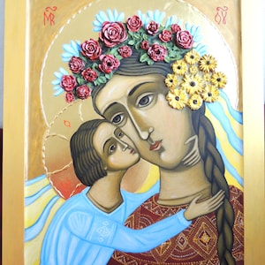 HANDSCHILDERIJ. iconen van de Moeder Gods en Jezus (Oekraïens) Ikoon van de Moeder Gods Lemkivska, cadeau. BESTELLEN