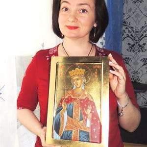 Golden Saint Helena Icon    Exclusive Tempera Painting