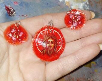 pendant with the icon of Jesus Christ, pendants with ears, all handmade, manuscripts..ready to ship!!!