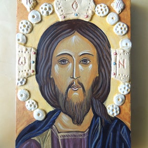 Icon Image of our Lord Jesus Christ, manuscript. Icon from Ukraine. On a wooden board, a gift, a souvenir..