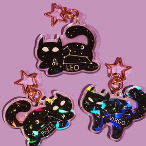 Zodiac cat holographic acrylic charm
