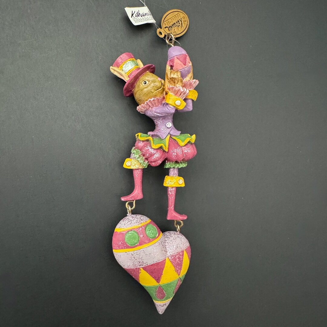 Katherine’s Collection Jester Rabbit With Painted Egg on Heart Ornament ...