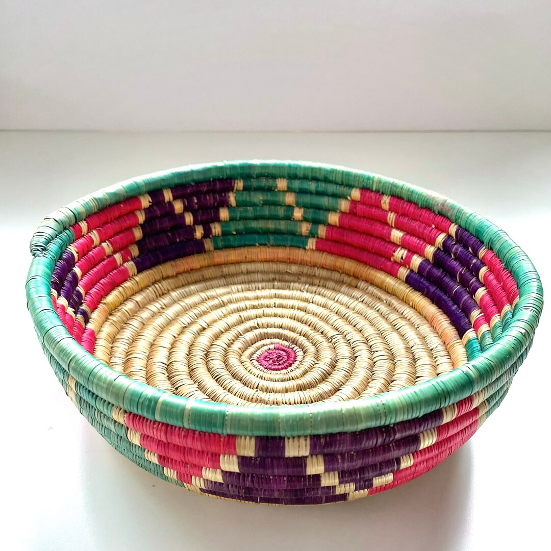 Brightly Colored Woven Grass Basket/bowl Etsy