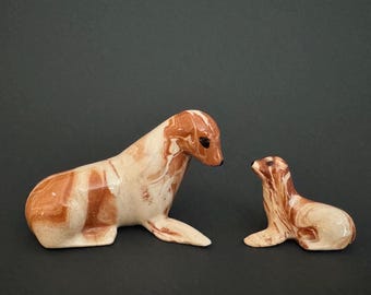 Vintage Ceramic Marbled Alaska Clay Seal Souvenir Figurine, Mother & Baby *Read