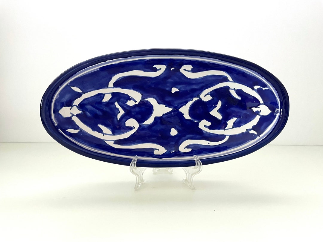 Hand Painted Oval Pottery Serving Dish Made in Tunisia Etsy
