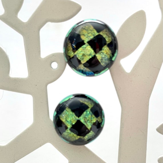 Handmade Dichroic Fused Art Glass Round Checkered… - image 7