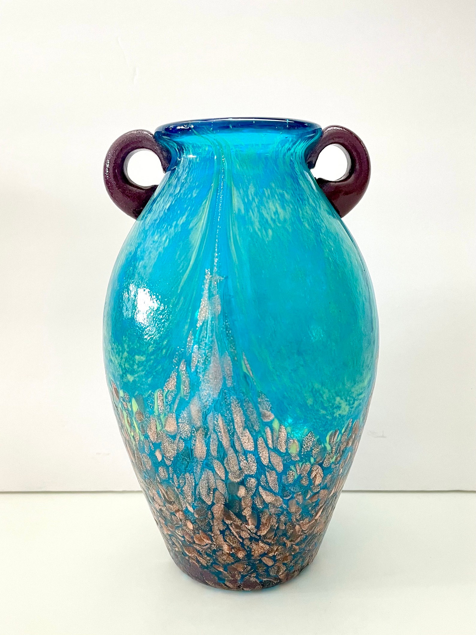 Dale Tiffany Favrile Studio Art Glass Amphora Vase Aqua Blue Etsy