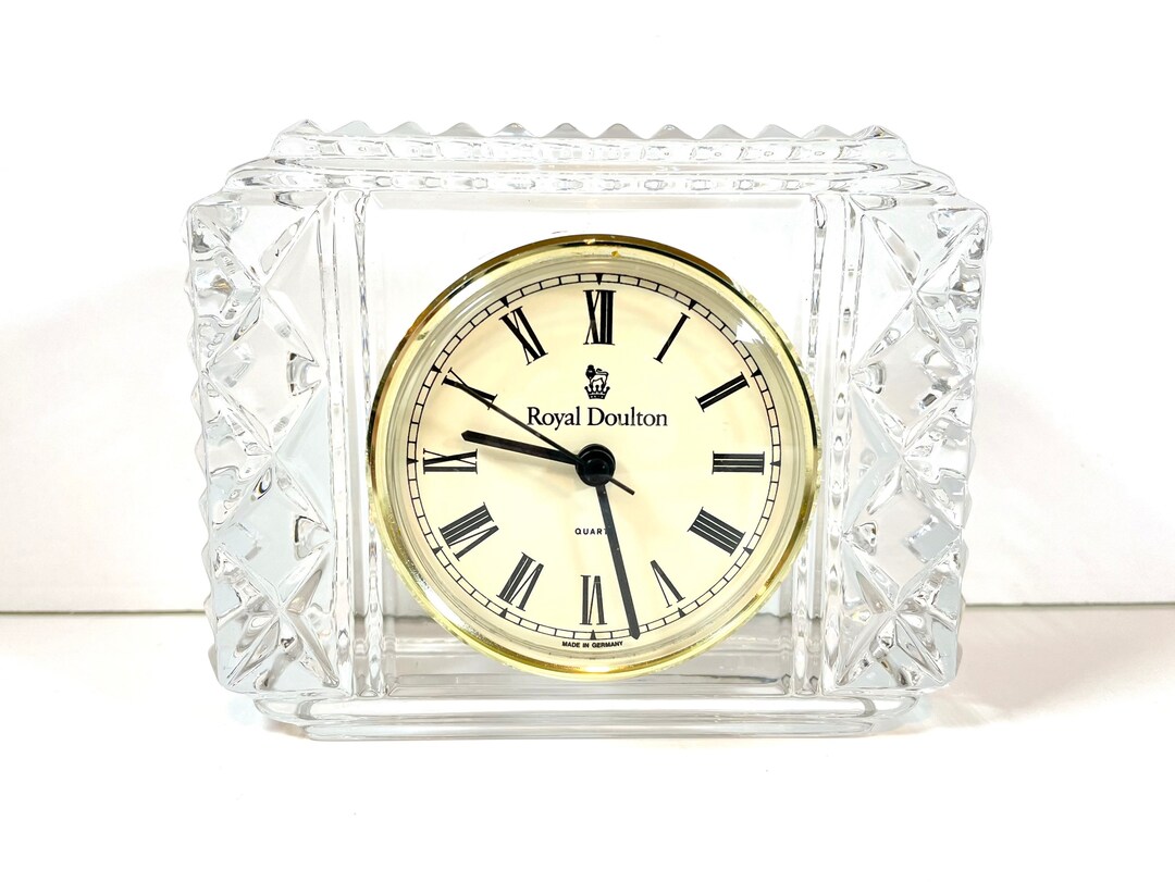 Royal Doulton Heavy Crystal Mantel Clock Quartz Movement Vintage, Made
