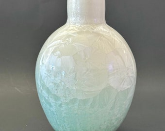 Vintage Dale Donovan Crystalline Glaze Pottery Vase, Aqua Blue & White - 7.5”