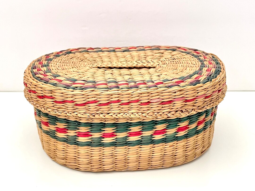 Oval Shaped Sweetgrass Basket With Lid Red Green Purple & Etsy