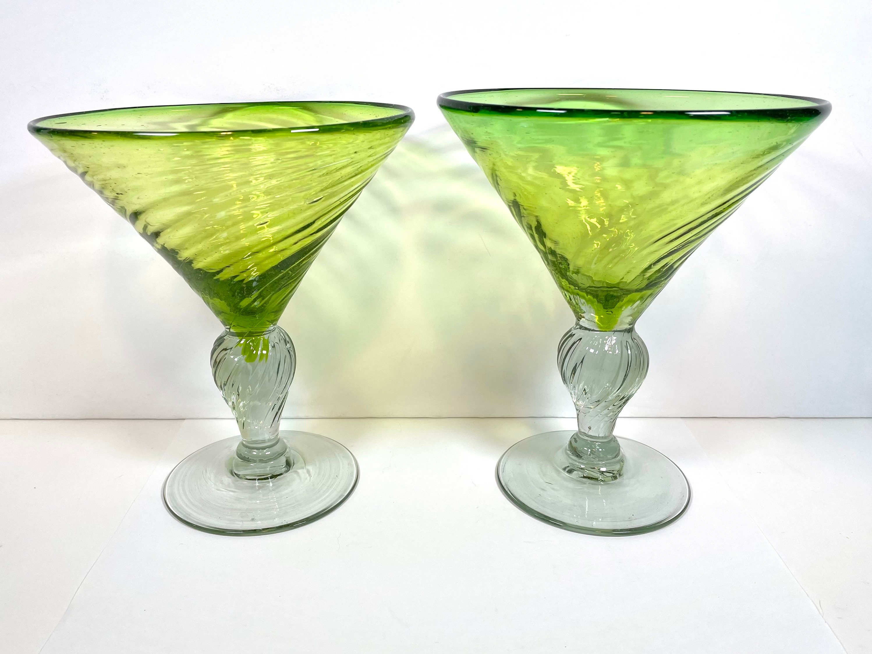 Chartreus green Margarita cocktail Glass set handblown swirled glass