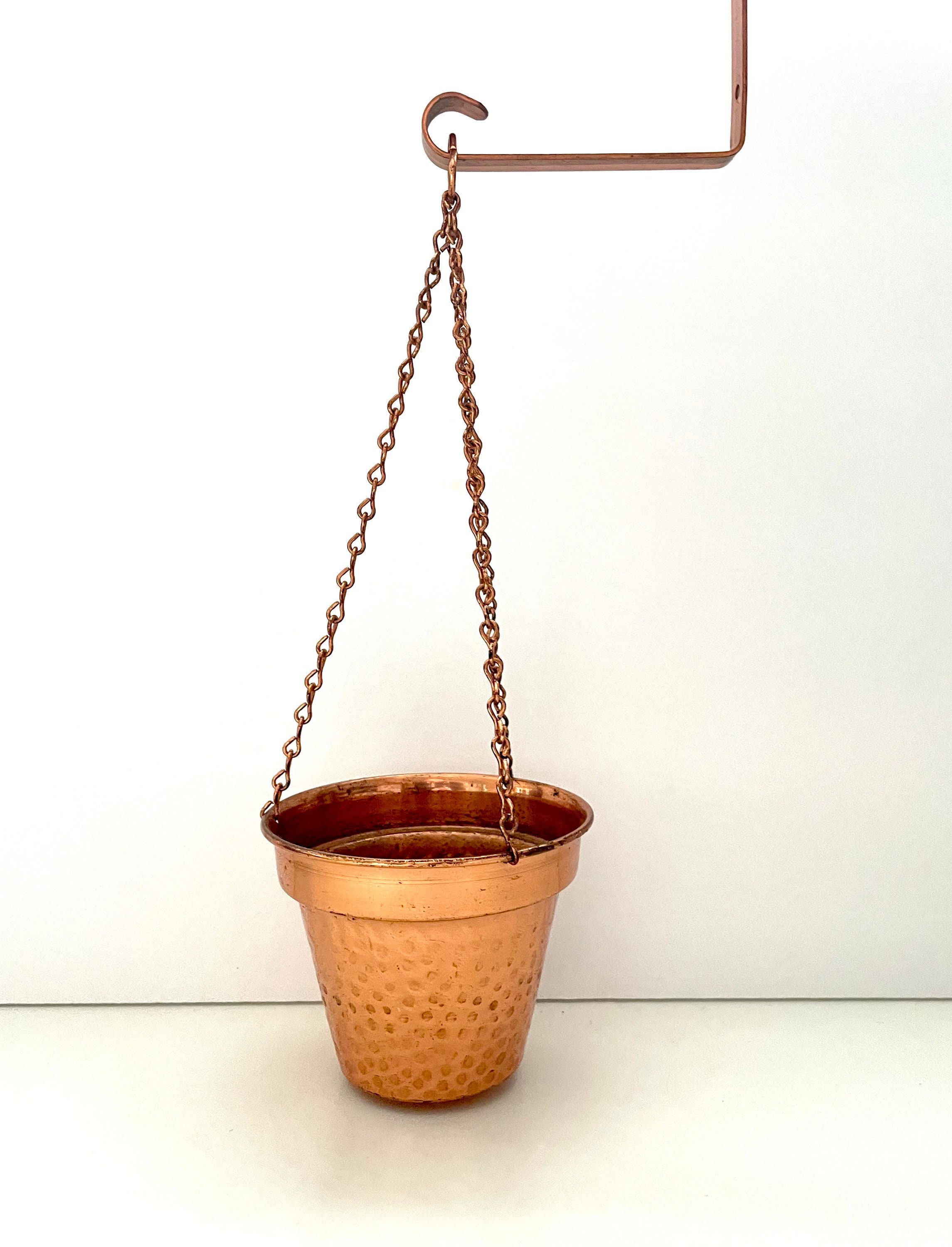 Vintage Hanging Copper Planter Pot With Chain Hammered Texture 