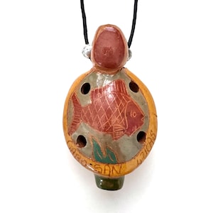 Handmade Ceramic 4 Hole Ocarina Clay Whistle Tortoise On Adjustable Cord Necklace
