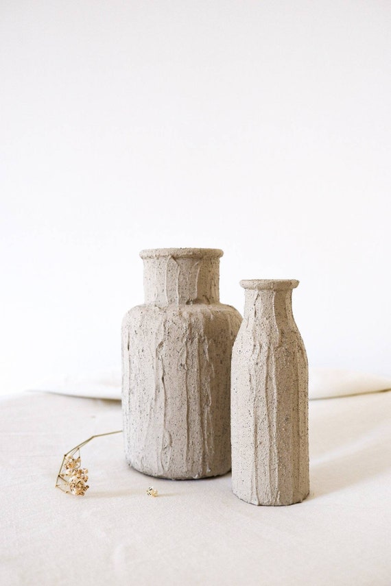 Träkol Strukturierte Vase | Mittel | Skandinavischer Boho-Stil | Flaschenhalsvase | Rustikal