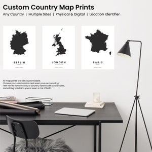 Impressions personnalisées de carte de pays, n'importe quel endroit - impression de l'emplacement de la ville, carte du pays, impression de carte, affiche de carte, carte personnalisée