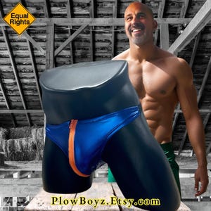 Mens Zipper Thong, Mens Blue Faux Leather Underwear, Low Waist Male Jock With Zipper